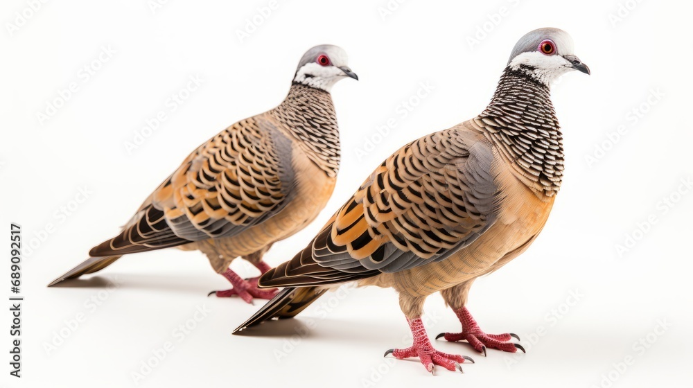 Two Birds Standing Together on a White Surface Two Birds Standing Together on a White Surface