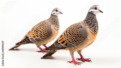 Two Birds Standing Together on a White Surface