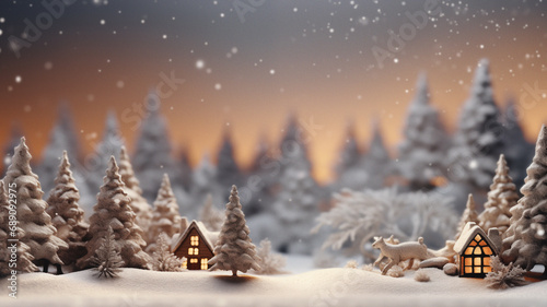 Snowy Winter Scene with Gingerbread Houses and Trees © Fxquadro