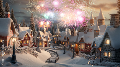 Magical Winter Celebration with Fireworks Display