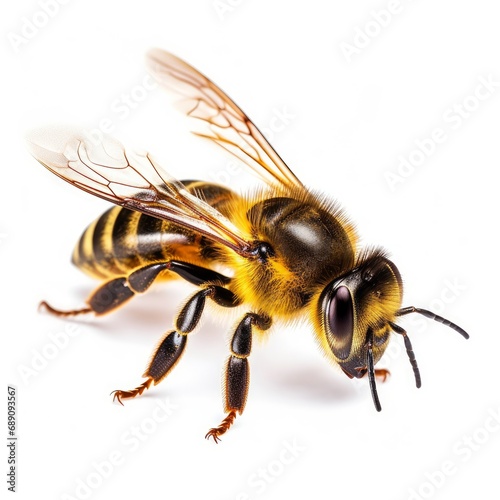 honey bee landing isolated on white background cutout, Generative AI © Photographics