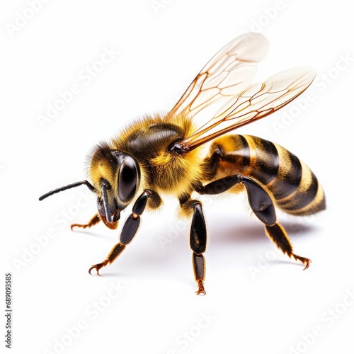 honey bee landing isolated on white background cutout, Generative AI