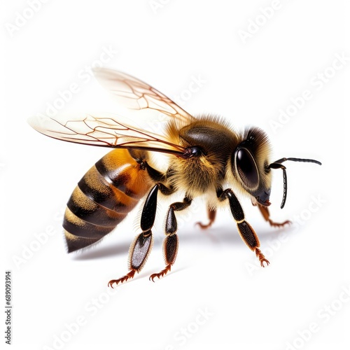 honey bee walking isolated on white background cutout, Generative AI