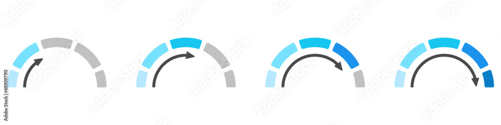 Vetor de Speedometer scale vector set. Risk meter icons set. Business ...