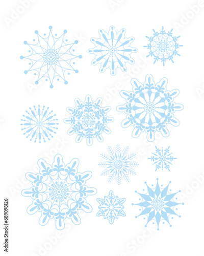 Snowflakes. A large set with snowflakes of various shapes. Winter set. A collection of snowflakes. Vector illustration