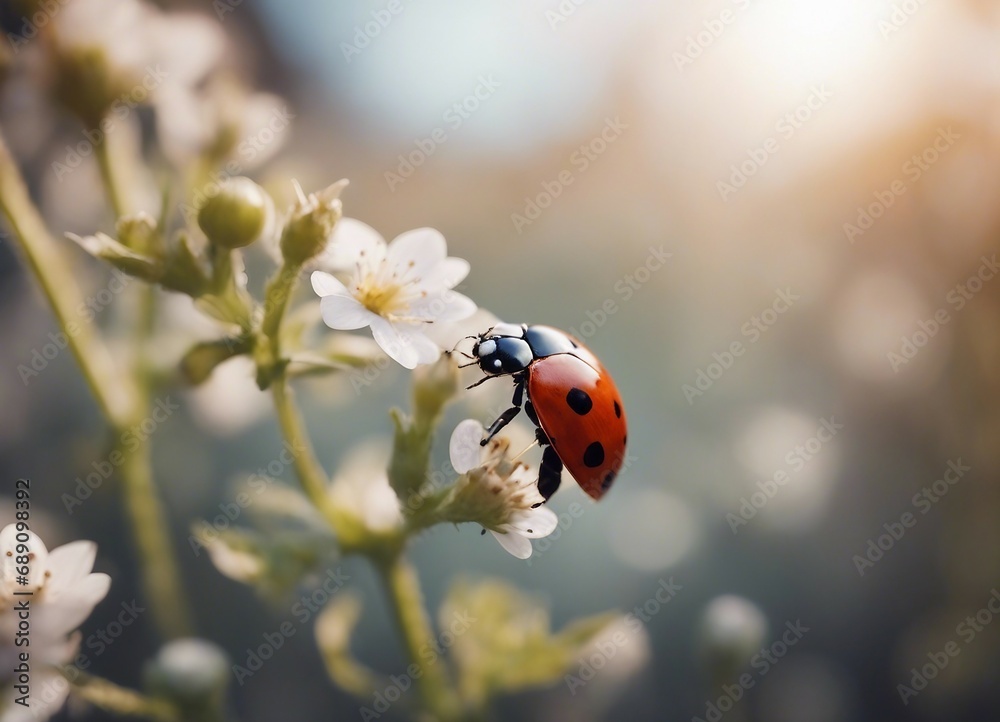 Fototapeta premium close up view of ladybug on flowers