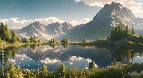 lake in the mountains (generative AI) photo