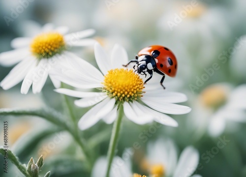 close up view of ladybug on flowers 