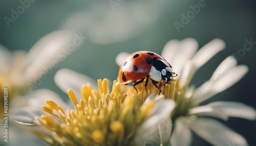 close up view of ladybug on flowers 