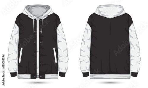 Modern hoodie jacket mockup with raglan sleeves front and back view