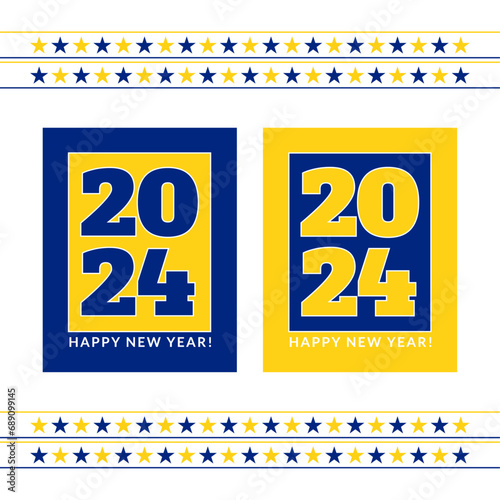 2024 Happy New Year. Blue & Yellow 2024 Posters. 2024 New Year. Vector Illustration