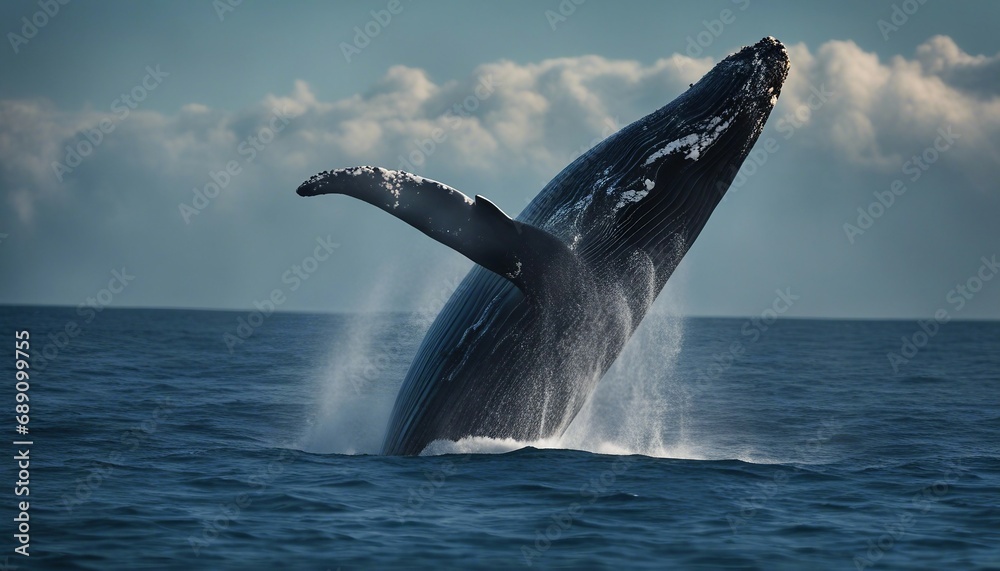 Fototapeta premium long whale in blue oceans 