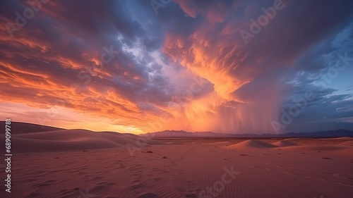 breathtaking sunsets over desert horizons, creating a dramatic and ethereal atmosphere