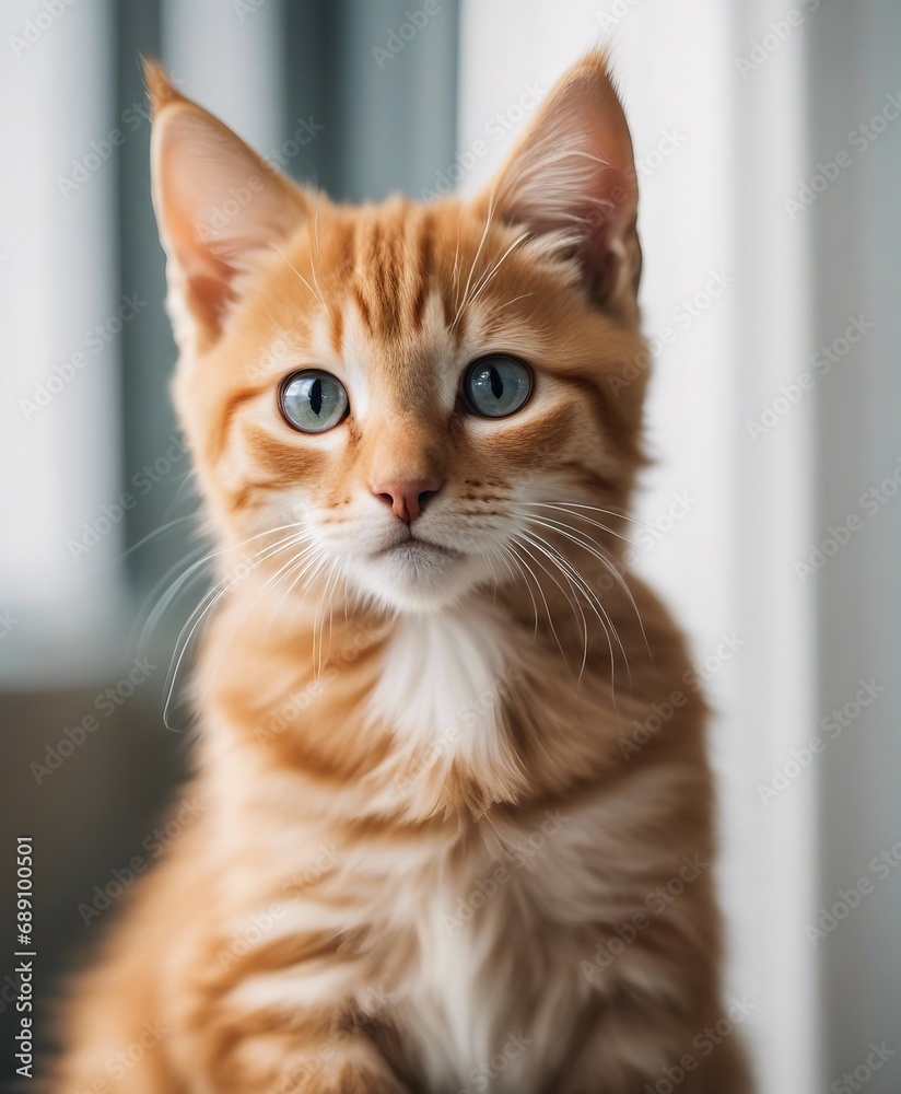 portrait of lovely orange kitty, white background
