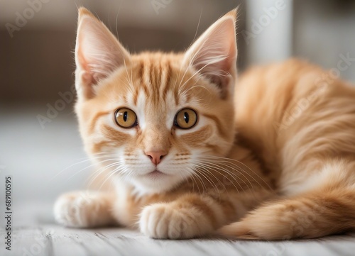 portrait of lovely orange kitty, white background  © abu