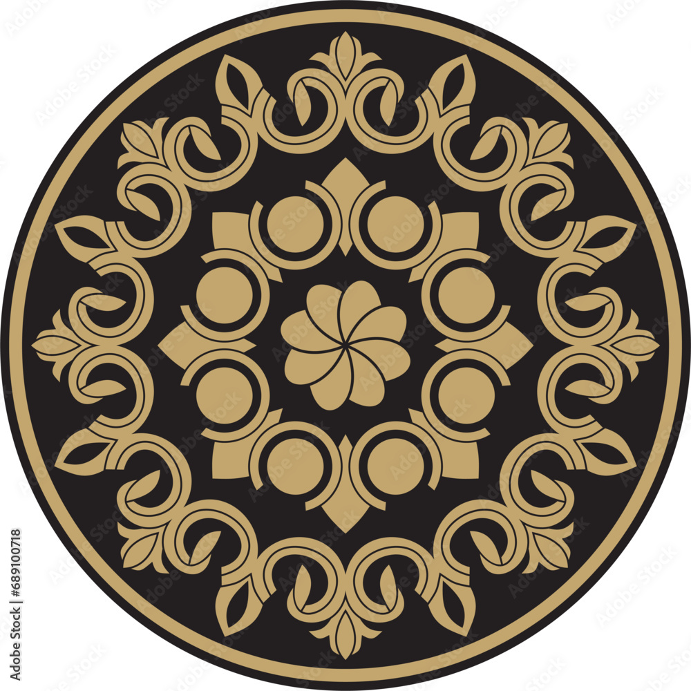 Vector golden and black round turkish ornament. Endless ottoman national circle.