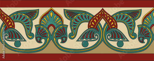 Vector colored seamless oriental national ornament. Endless ethnic floral border, arab peoples frame. Persian painting