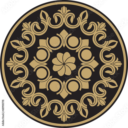 Vector golden and black round turkish ornament. Endless ottoman national circle.