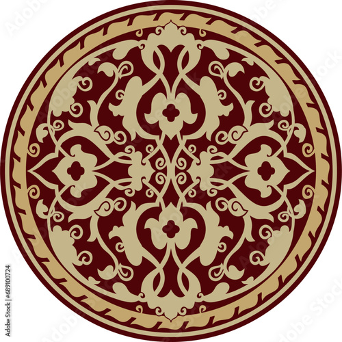 Vector red and black arabic national round ornament. Ethnic circle, eastern and african peoples of asia, persia, iran, iraq, syria.