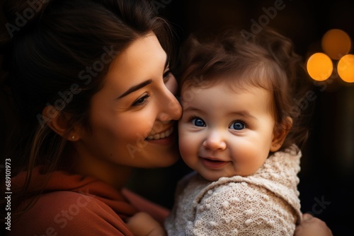 Mom holding her baby and smiling