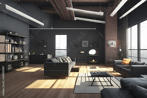 Living room interior in loft  industrial style  3d render ai generated