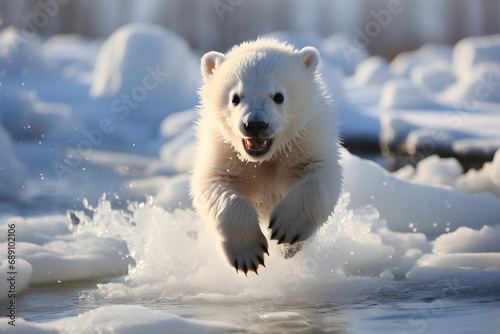 Polar bear cubs fun on the ice.