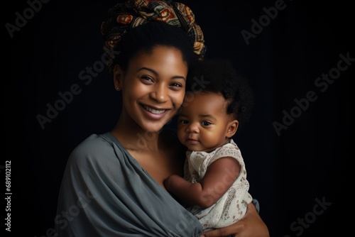 African Mom holding her baby and smiling