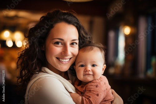 Mom holding her baby and smiling
