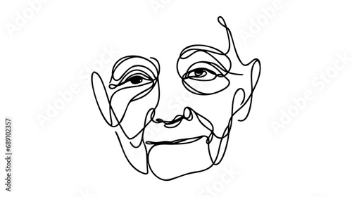 Continuous line old man portrait. One line vector of a person's face. Line art of an adult man's face