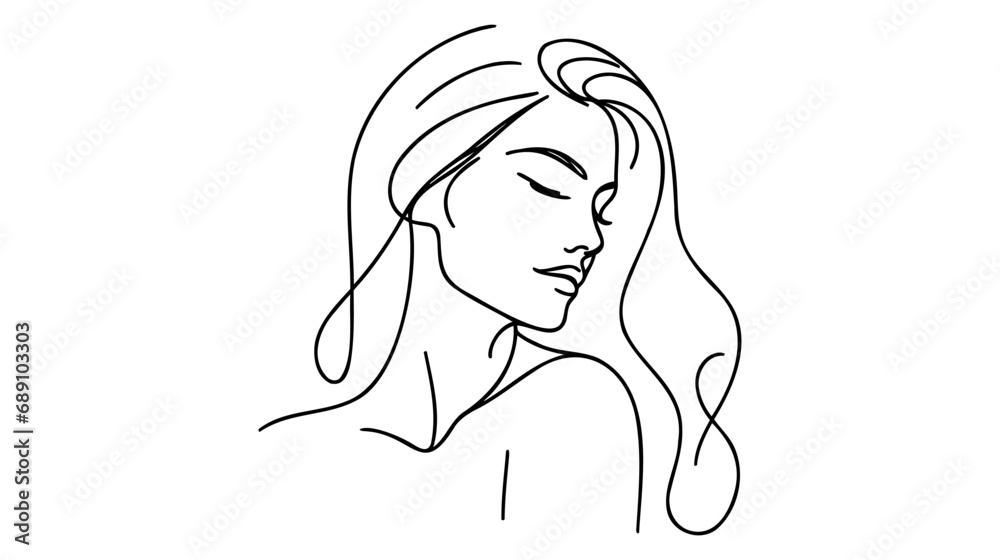 Minimalistic silhouette of woman face. Black and white. White background. One line drawing Minimalistic silhouette of woman face. Black and white. White background. One line drawing