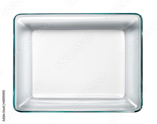 empty cut glass rectangle tray plate, flat lay cooking pan, top view,  isolated on a transparent background