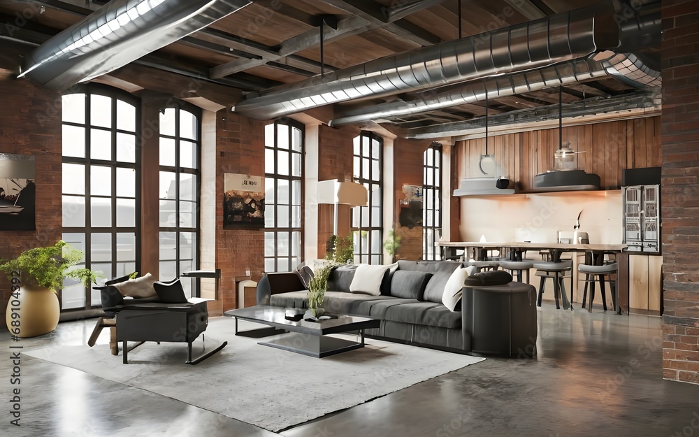 3d render of loft design interior modern ai generative 