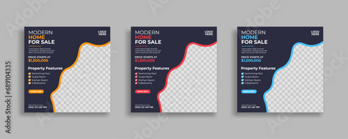 real estate social media post design, real estate elegant home for sale or square web banner cover design template