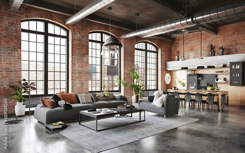 3d render of loft design interior modern ai generative 