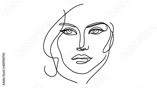 Minimalistic silhouette of woman face. Black and white. White background. One line drawing