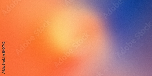 Orange yellow blue purple azure wide background. Blurred pattern with noise effect. Grainy website banner desktop template digital gradient. Vintage style Christmas New Year Valentine Halloween Easter