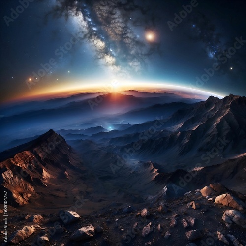 Abstract background of planets and galaxy view from top of earth