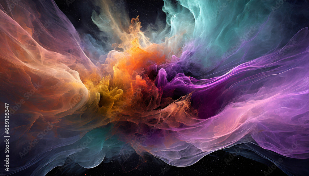 Obraz premium abstract space concept with fantastic sky colorful burst smoke magic sky.3d rendering illustration.