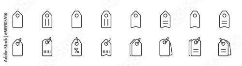 Price tag line icons. Sale tag set. Discount tag icon set. Price label in line. Editable stroke. Vector illustration.