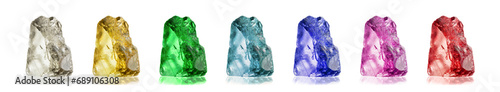 color set of the natural uncut precious gems (the Original N2) quartz, topaz, emerald, aquamarine, sapphire, amethyst, ruby