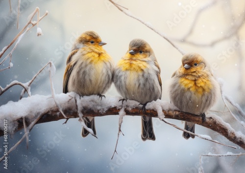 Vögel auf Zweig sitzend im Winter. AI Generative