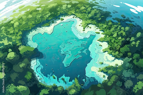 natural blue hole in nature landscape top view illustration © krissikunterbunt