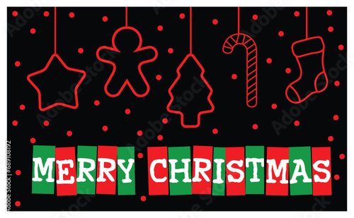Merry Christmas text and background design. Happy new year concept card & clipart vector. New year themed icons.