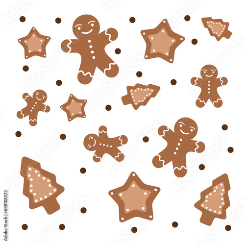 Happy new year 2024 background set. Gingerbread icon. Christmas greeting card elements. New year icons.