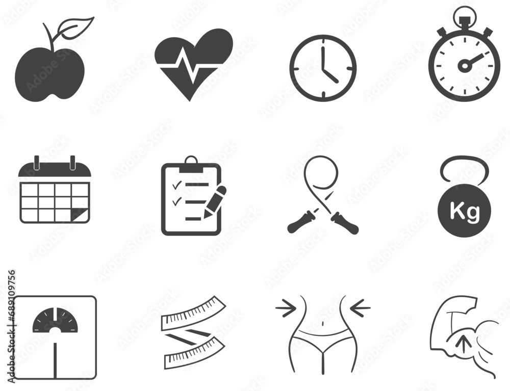 Fitness and healthy living icons set - thin line icon collection on white background - vector illustration
