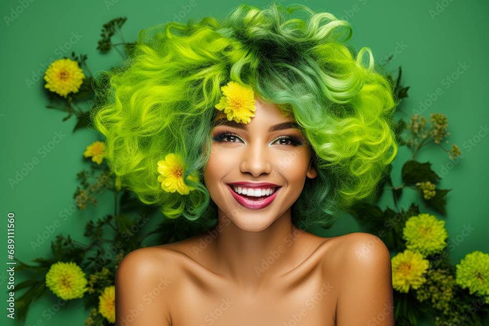 smiling beautiful very cute face of fit vibrant green hair smiling beautiful very cute face of fit vibrant green hair