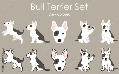 Cute and simple black Bull Terrier illustrations set