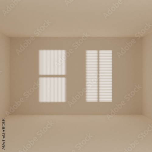 brown empty room with window shadow, 3D rendering