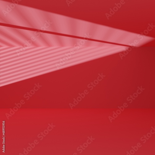 red empty room with window shadow, 3D rendering