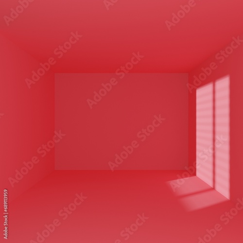 red empty room with window shadow, 3D rendering